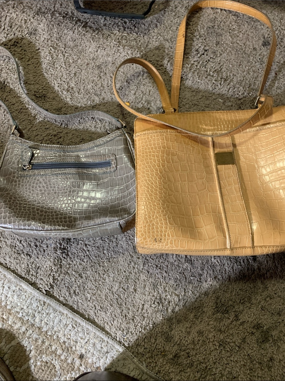 Liz Claiborne Croc-Embossed Tote and Shoulder Bag Set in Tan and Gray